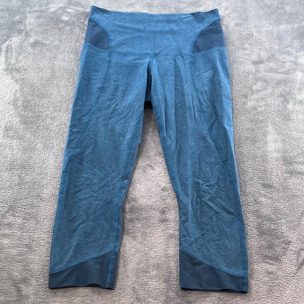 Lululemon Heathered Blue Mesh Panel Crop Leggings High Rise Athleisure Size 8